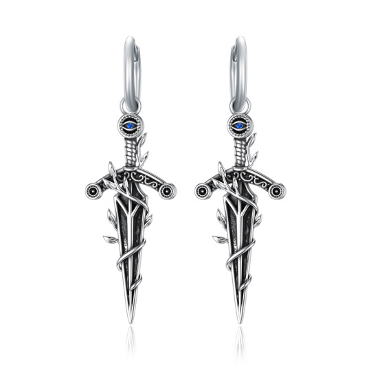 Sterling Silver Cubic Zirconia Evil Eye Sword Drop Earrings for Women Girls Boys Men-1