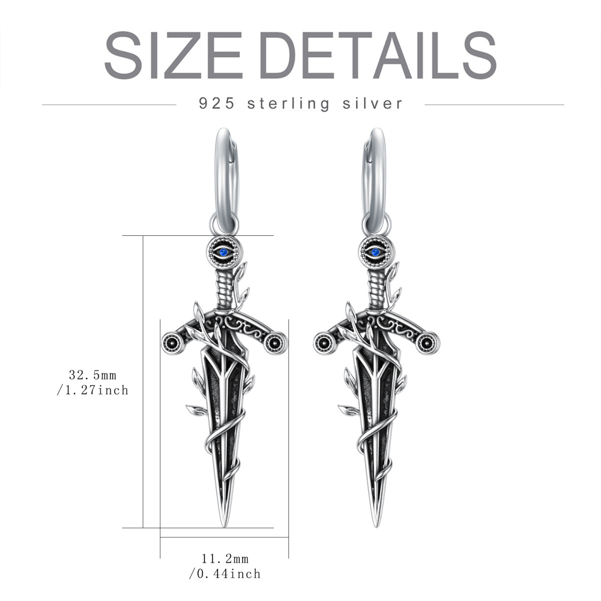 Sterling Silver Cubic Zirconia Evil Eye Sword Drop Earrings for Women Girls Boys Men-5