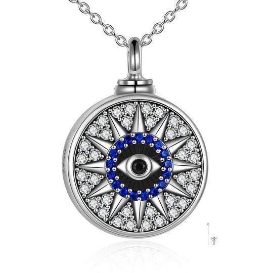 Collier en argent sterling avec oxyde de zirconium et urne contre le mauvais œil pour cendres avec mot gravé