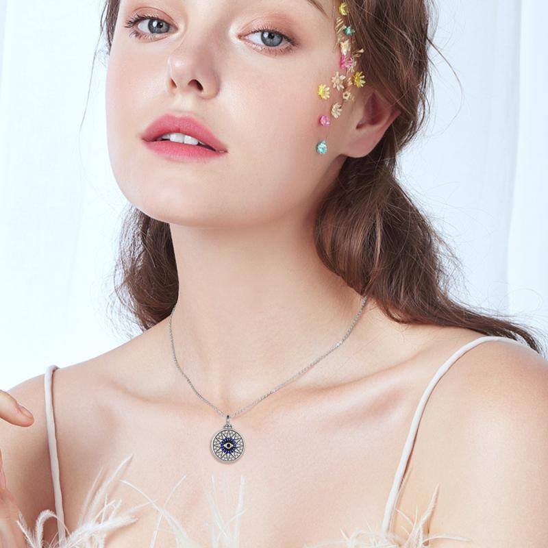 Urnen-Halskette für Asche aus Sterlingsilber mit Zirkonia und bösem Blick und eingraviertem Wort-2