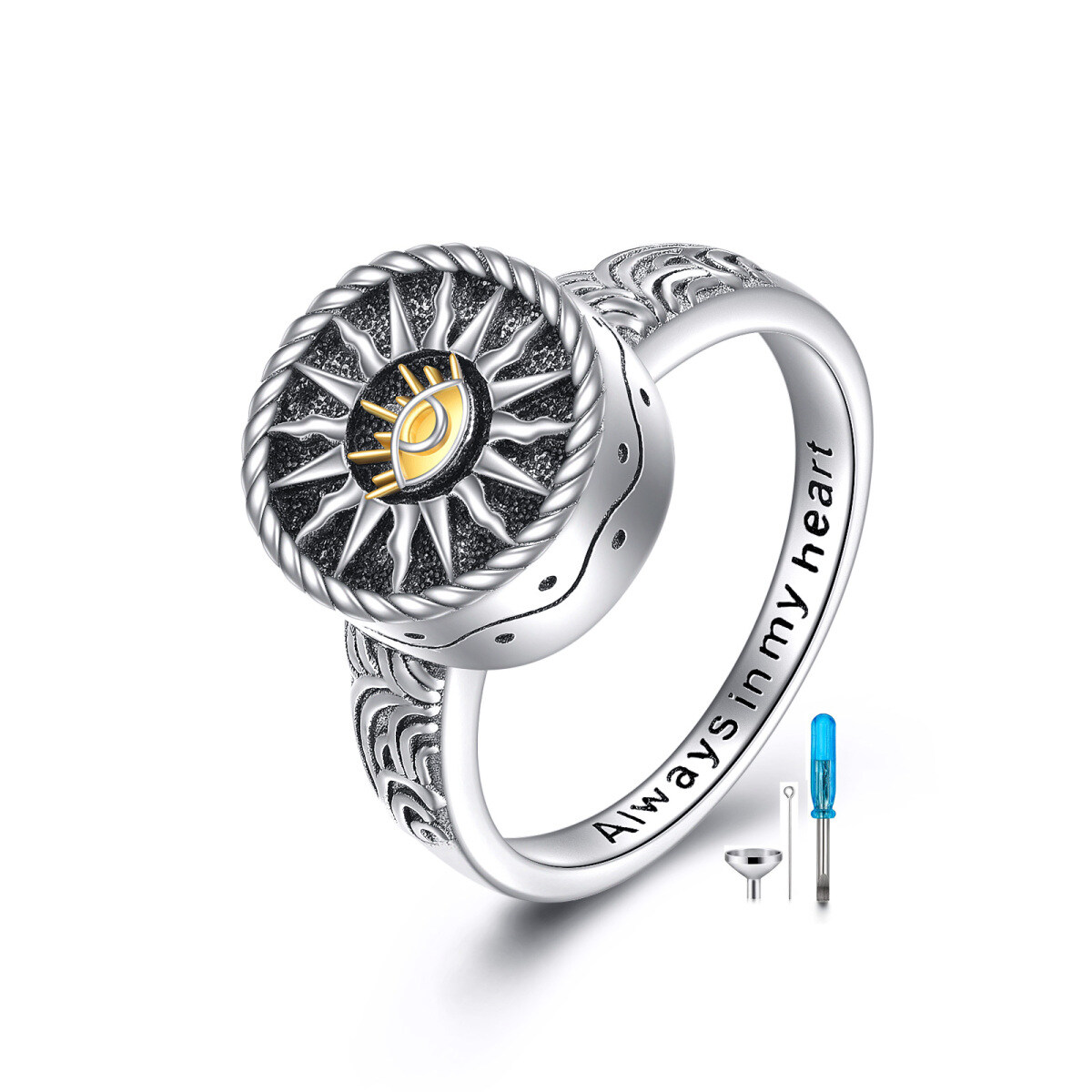 Bague en argent sterling en forme d'urne avec œil maléfique-1