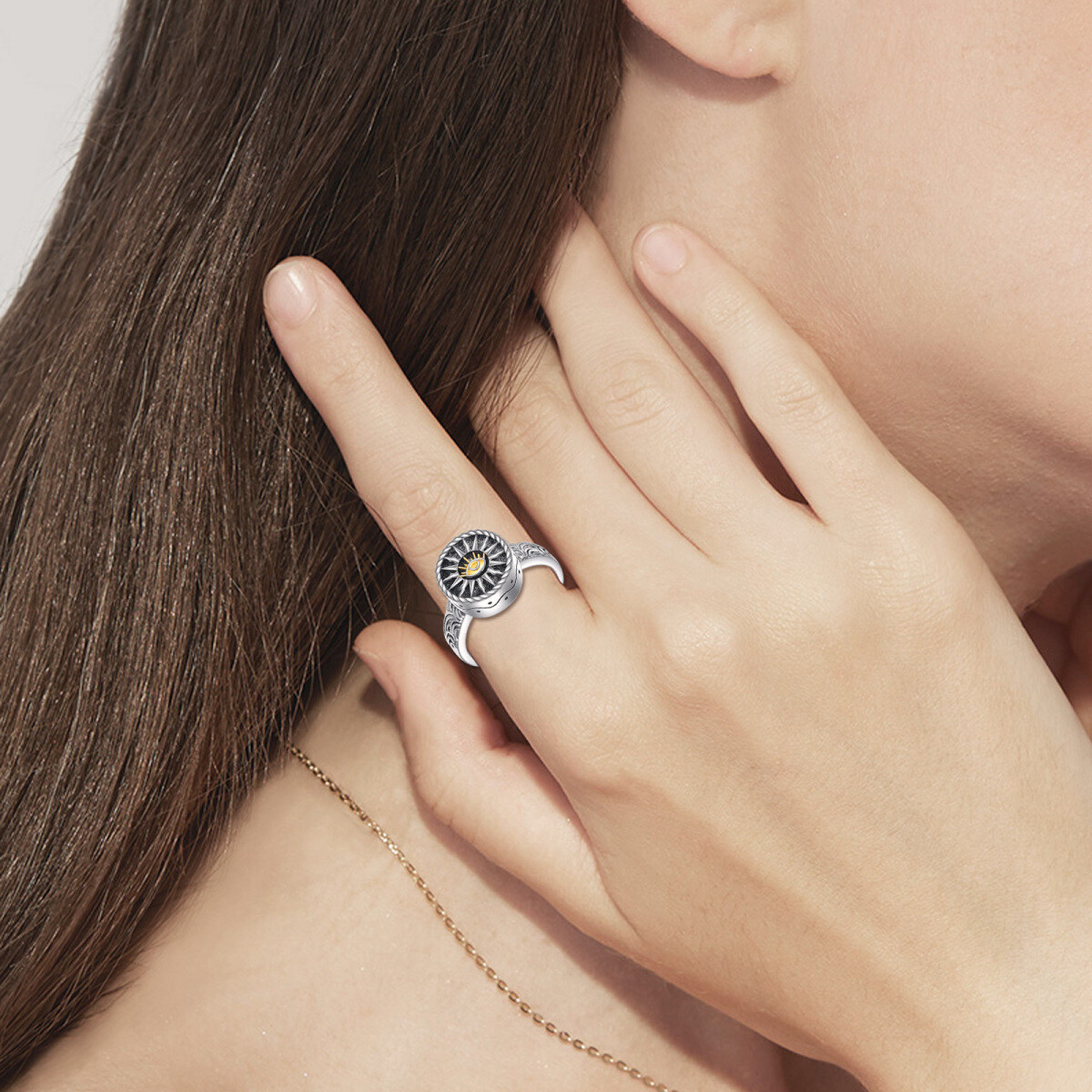 Bague en argent sterling en forme d'urne avec œil maléfique-2