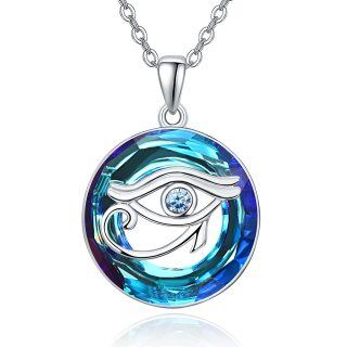 Sterling Silver Eye Of Horus Blue Circular Shaped Crystal Pendant Necklace-3