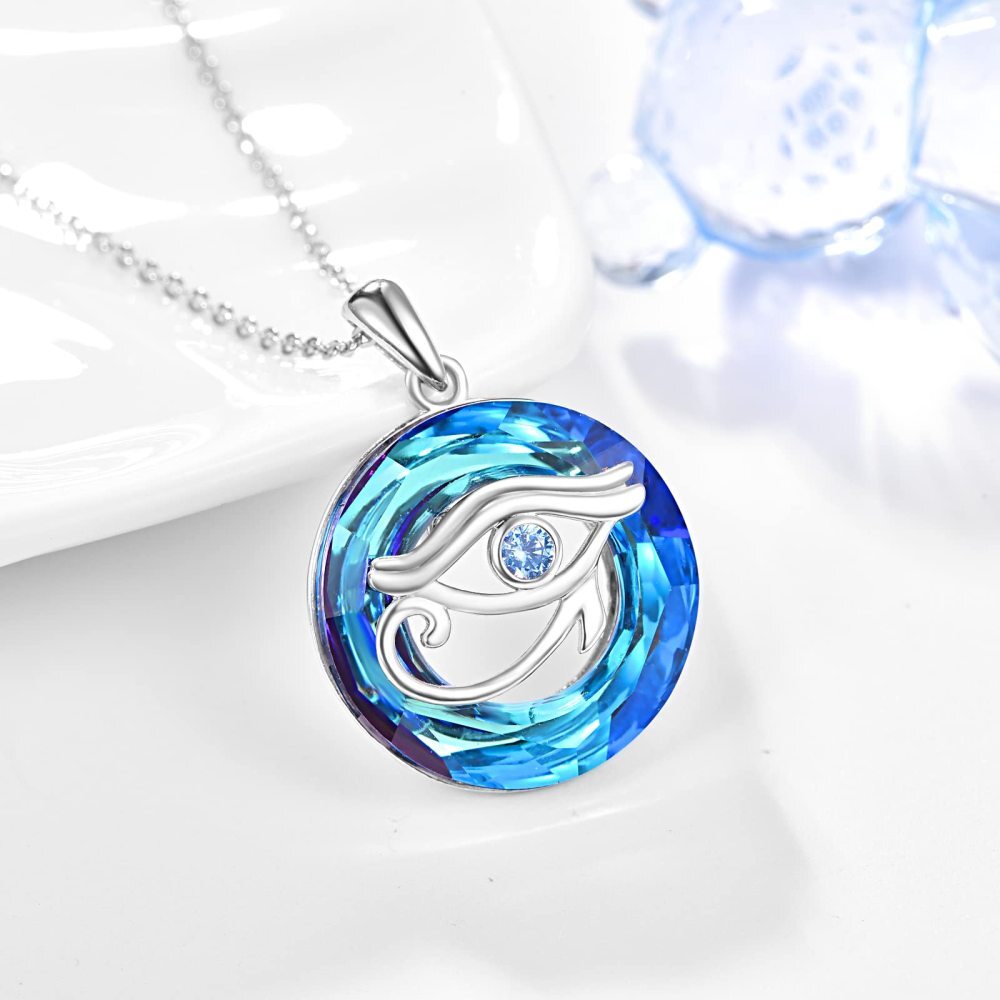 Collier en argent sterling avec pendentif œil d'Horus en cristal bleu de forme circulaire-3