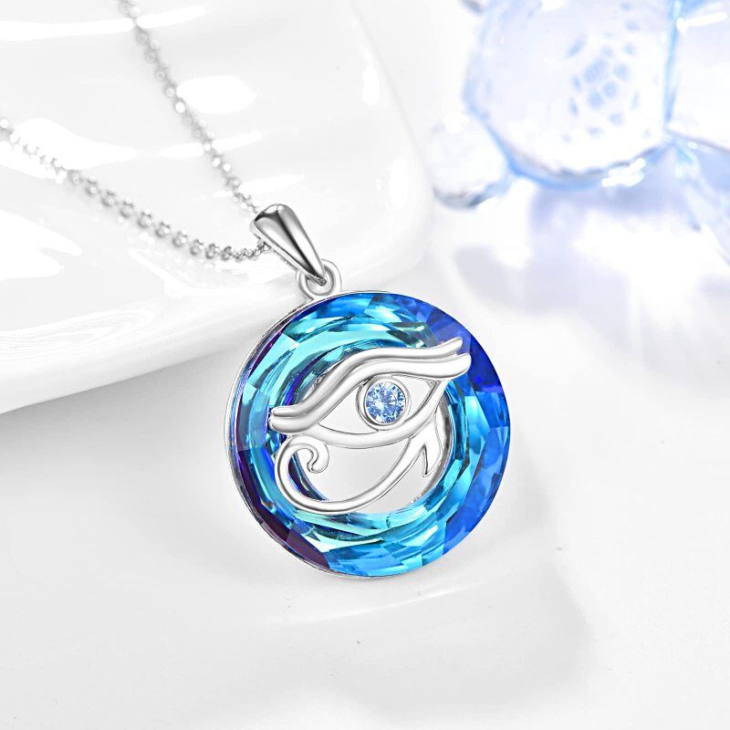 Sterling Silver Eye Of Horus Blue Circular Shaped Crystal Pendant Necklace-3