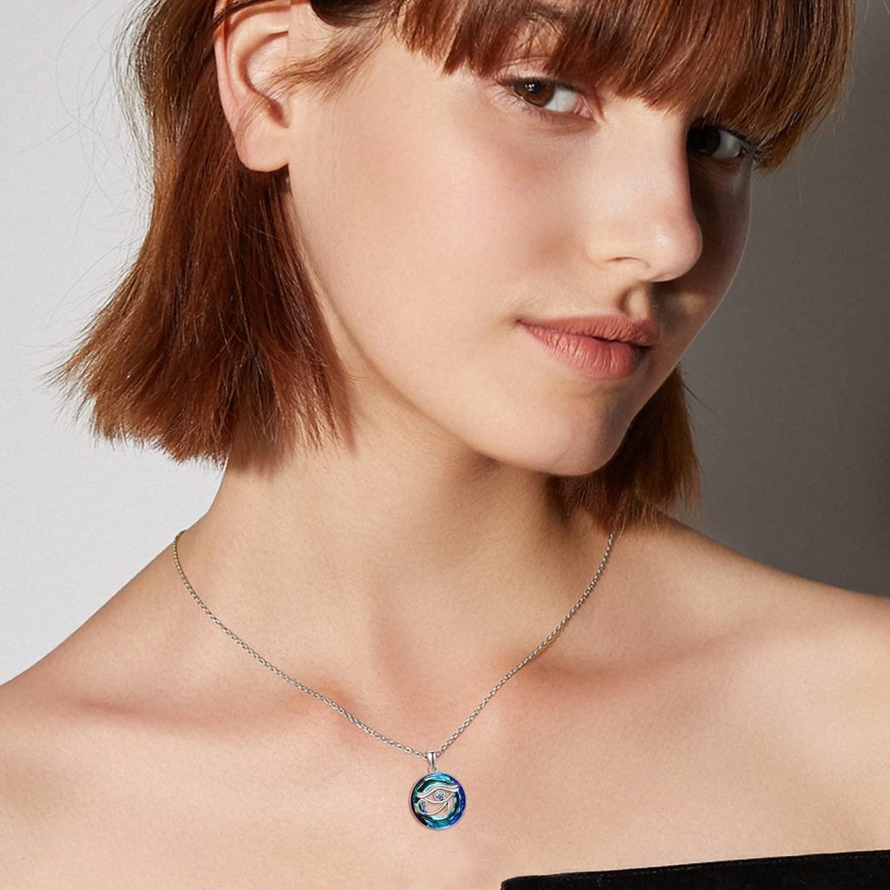 Collier en argent sterling avec pendentif œil d'Horus en cristal bleu de forme circulaire-4