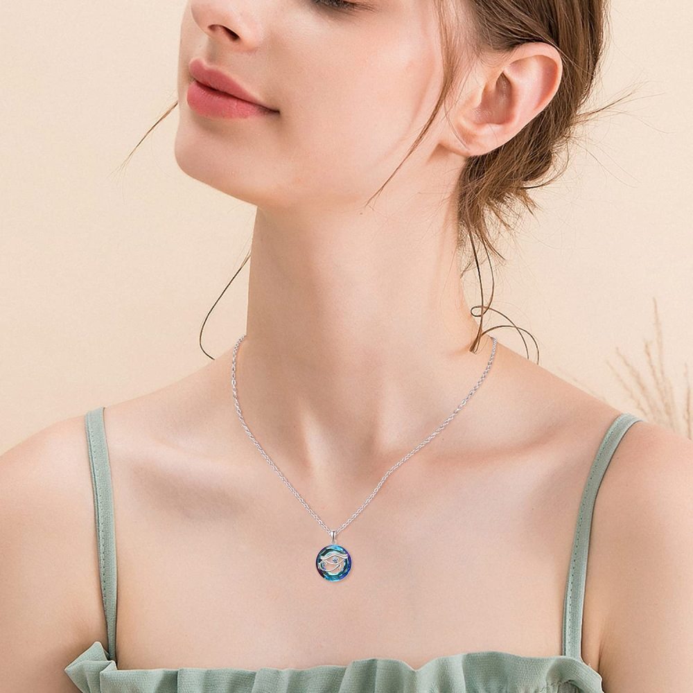 Collier en argent sterling avec pendentif œil d'Horus en cristal bleu de forme circulaire-5