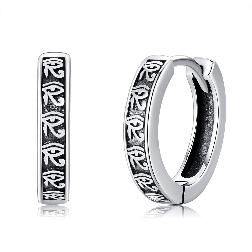 Sterling Silver Eye Of Horus Hoop Earrings-1