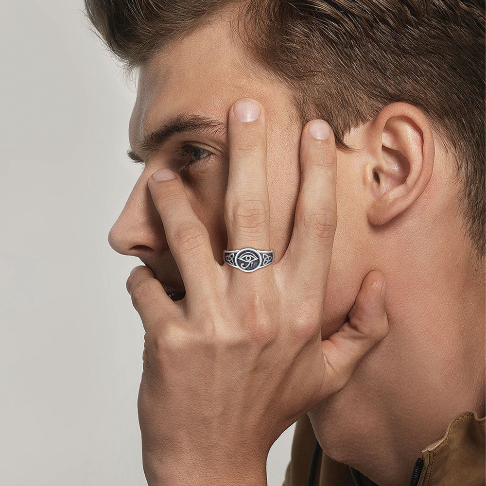 Sterling Silver Eye Of Horus Open Ring-2