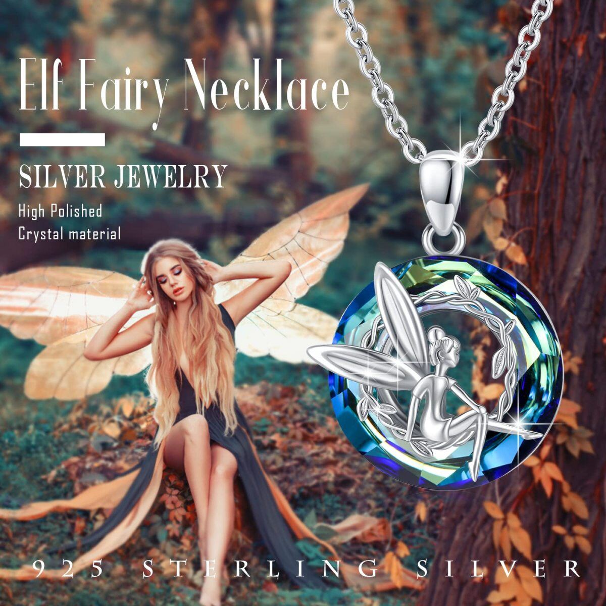 Sterling Silver Fairy Crystal Pendant Necklace-5