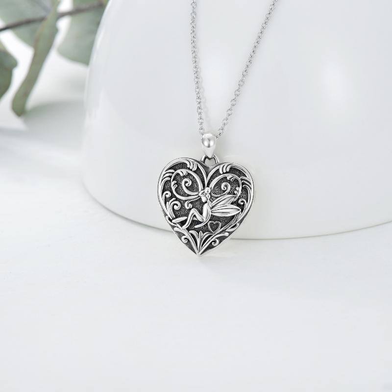 Collana con ciondolo in argento Sterling con cuore di fata, incisione personalizzata e foto personalizzata-3