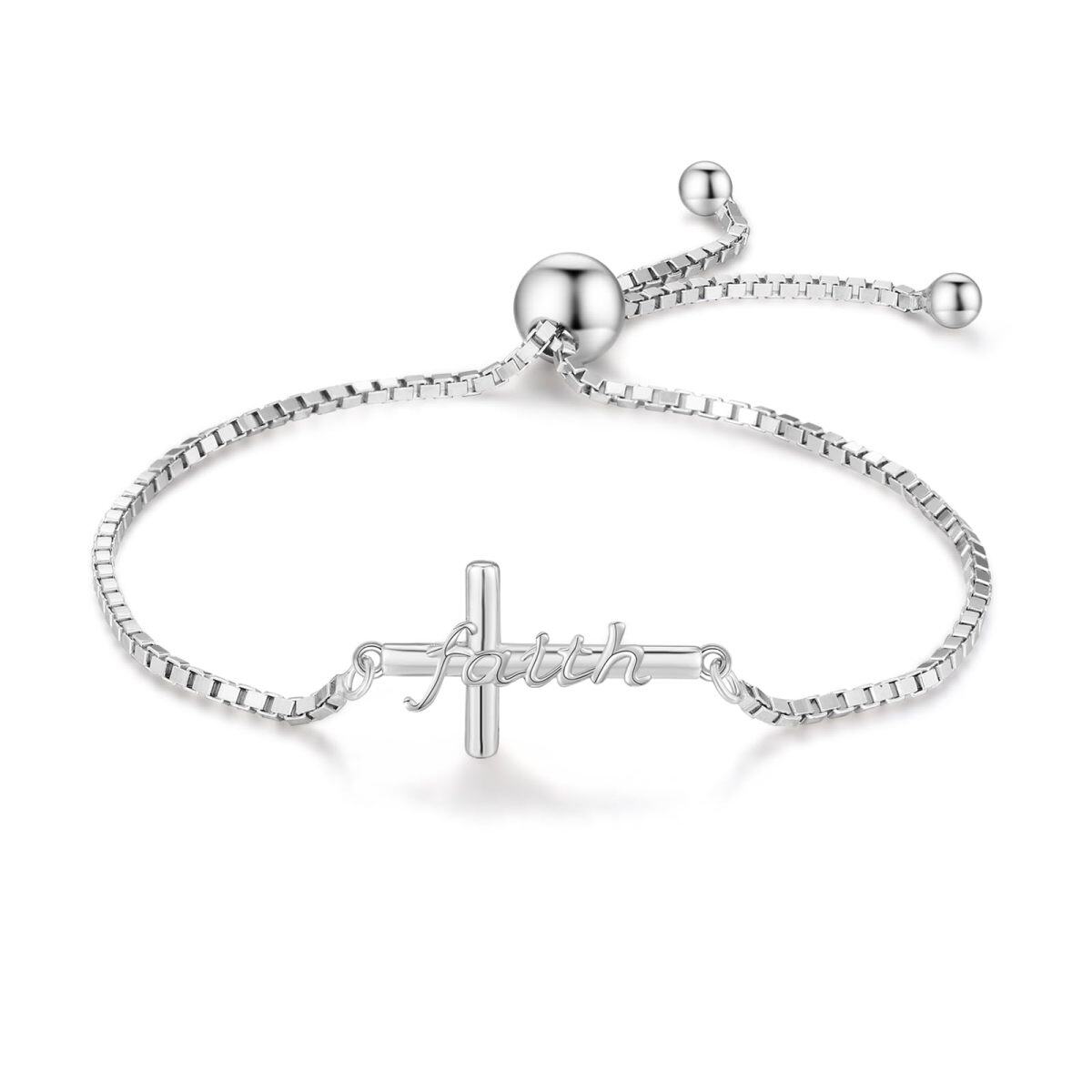 Sterling Silver Faith Cross Pendant Bracelet for Women-1