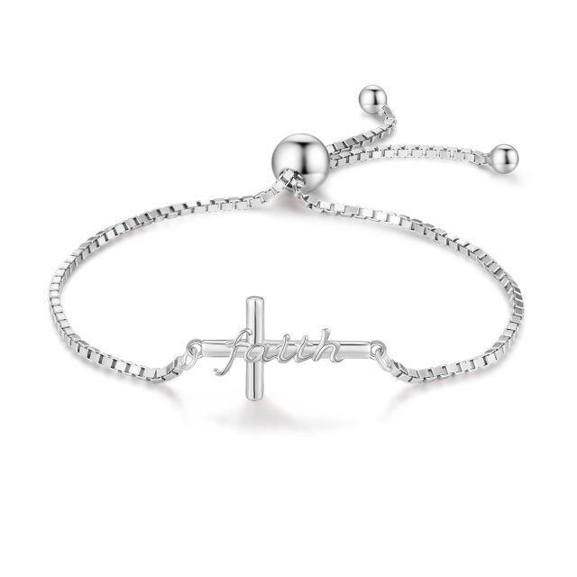 Pulsera con colgante de cruz de fe de plata de ley para mujer-1