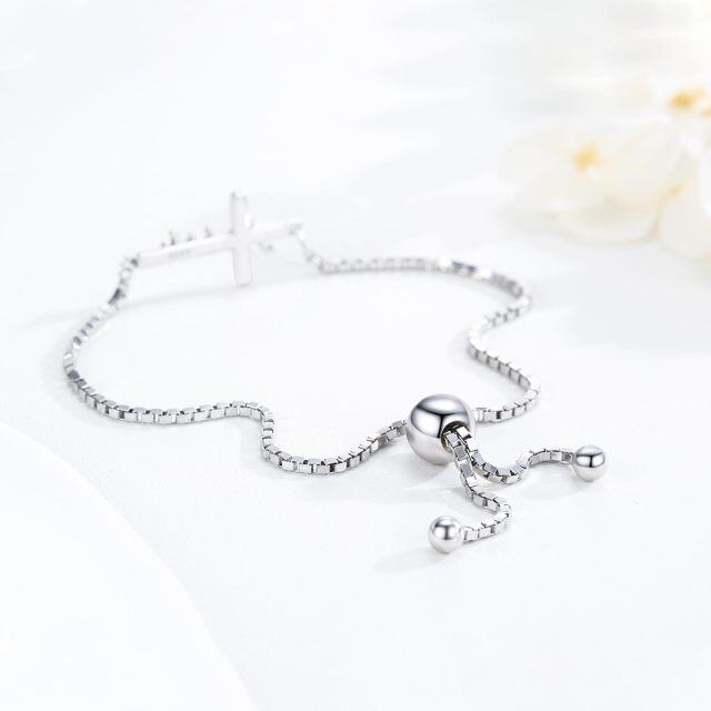 Sterling Silver Faith Cross Pendant Bracelet for Women-5