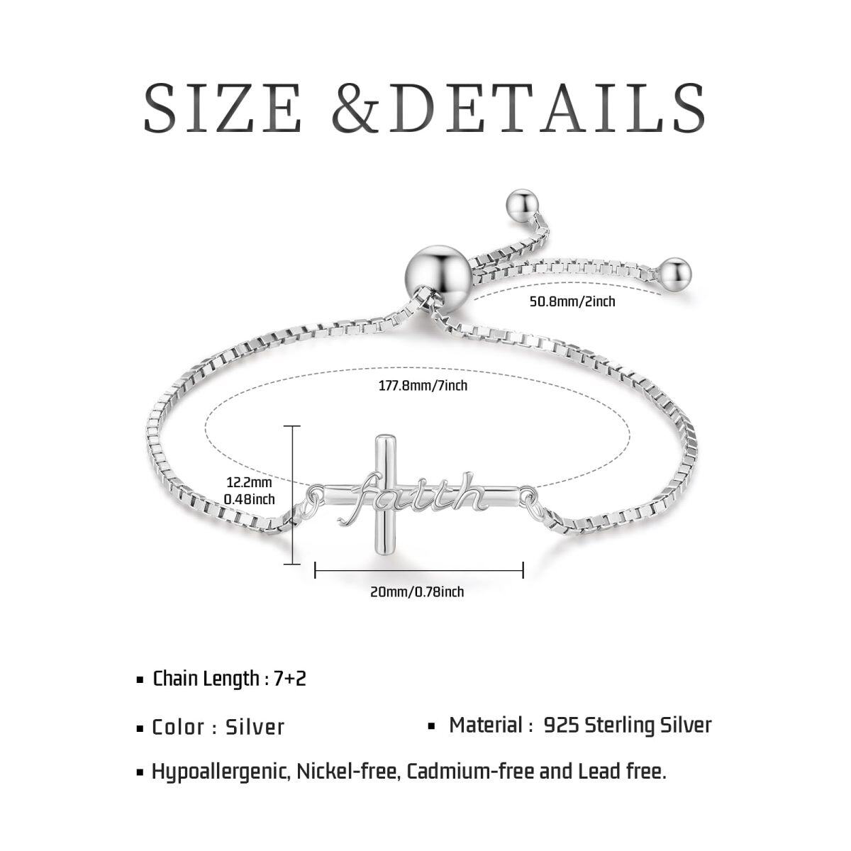 Pulsera con colgante de cruz de fe de plata de ley para mujer-6