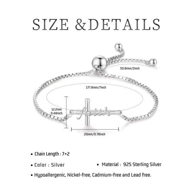 Sterling Silver Faith Cross Pendant Bracelet for Women-6