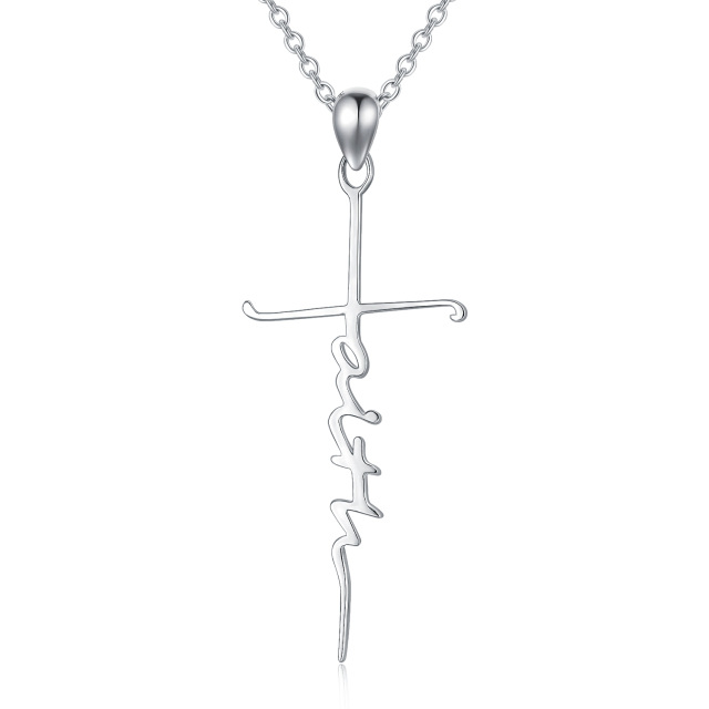 Sterling zilveren Faith Cross hanger ketting met kabelketting-1