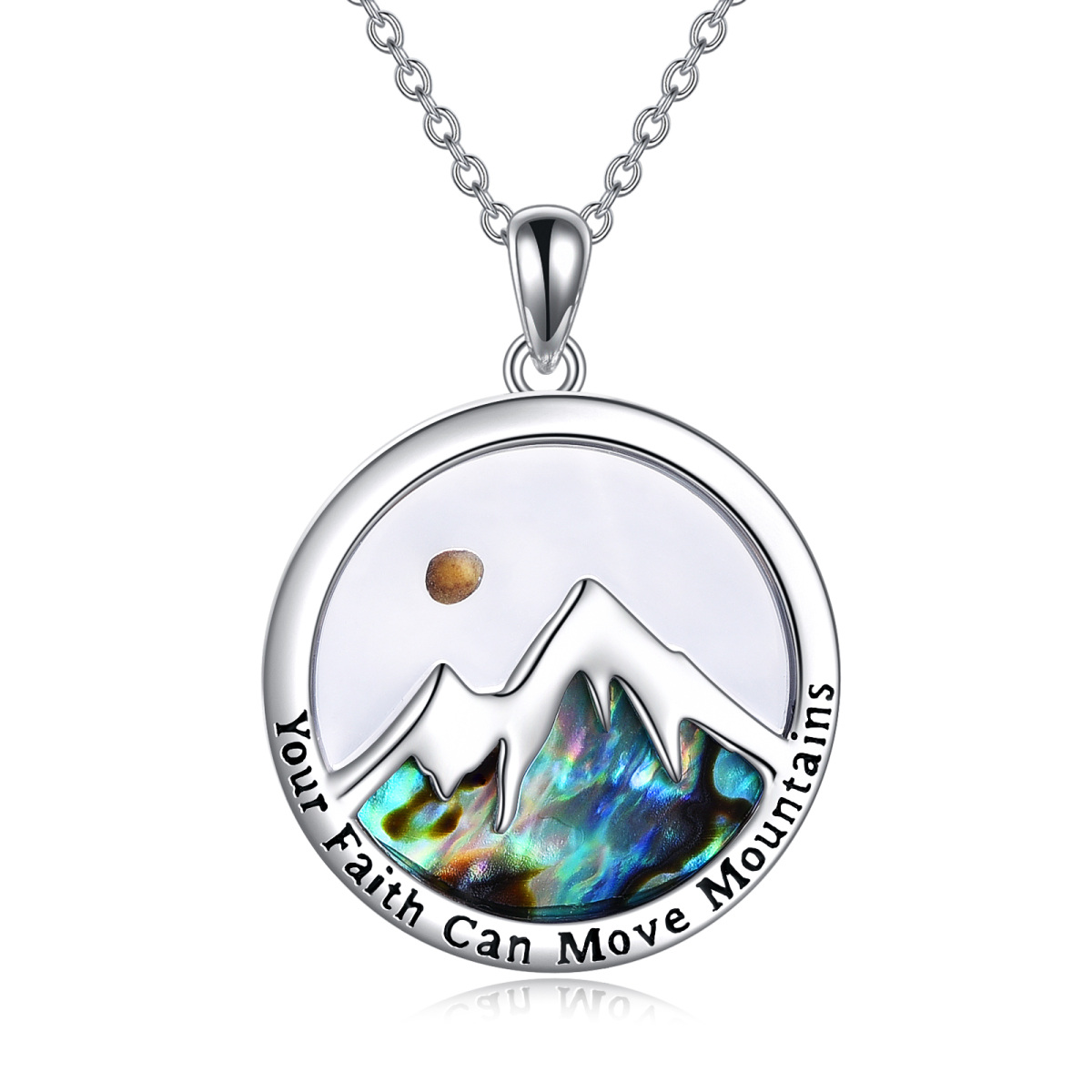 Collier pendentif rond en argent sterling avec montagnes-1