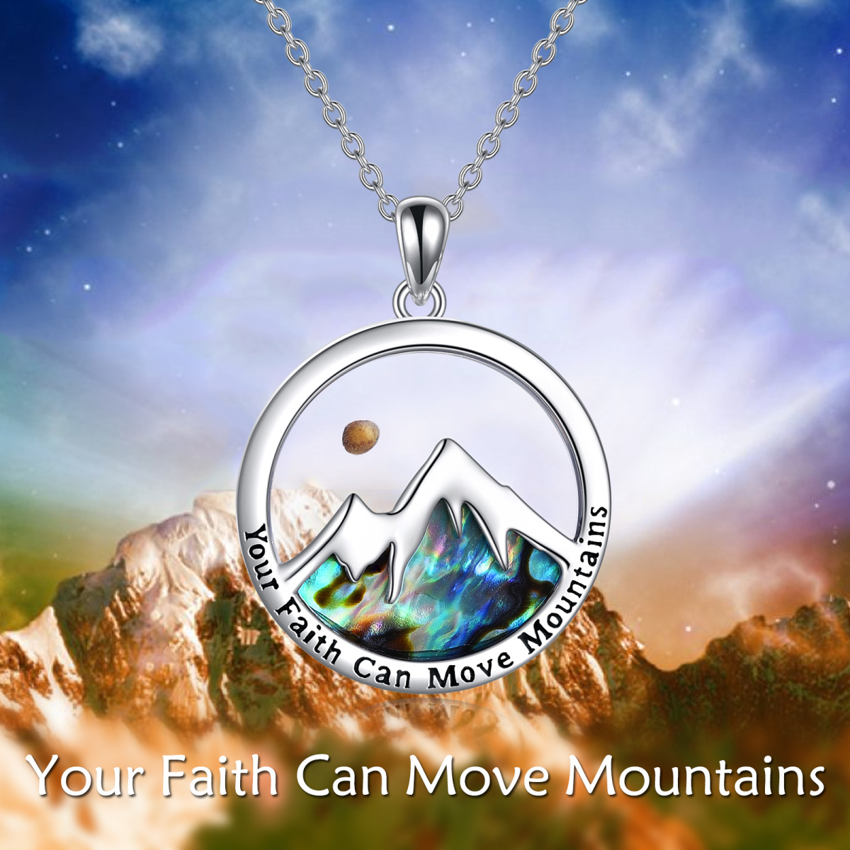 Sterling Silver Round Mountains Pendant Necklace-6