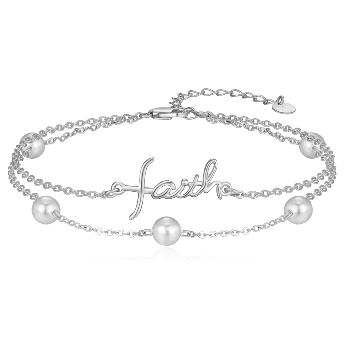 Sterling Silver Faith Pearl Layerered Bracelet for Girls Women-1