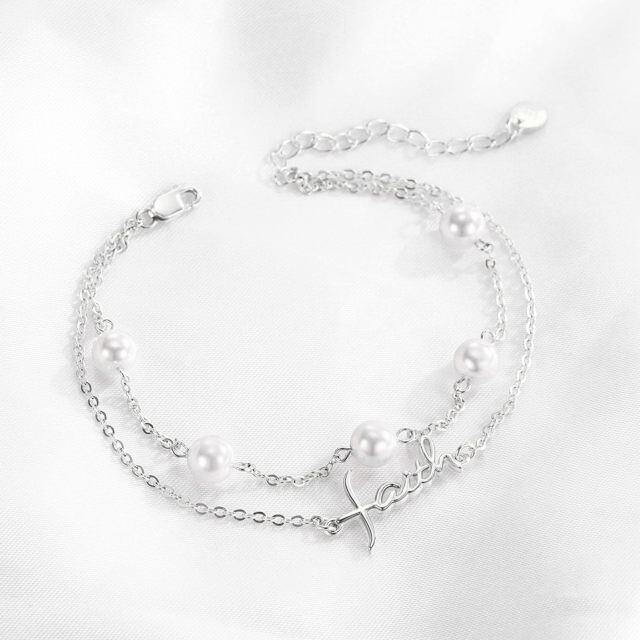 Pulsera de perlas Faith en plata de ley en capas para niñas y mujeres-4