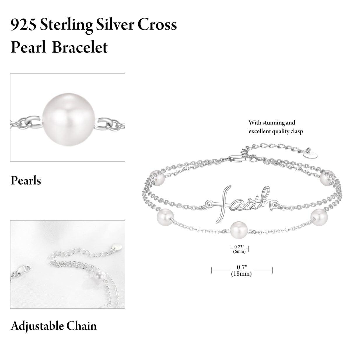 Bracelet en argent sterling avec perles de foi superposées pour filles et femmes-5