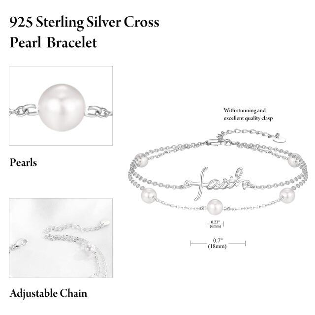 Sterling Silver Faith Pearl Layerered Bracelet for Girls Women-5