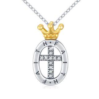 925 Sterling Silver Faith Religious Cross With Crown Necklace-9