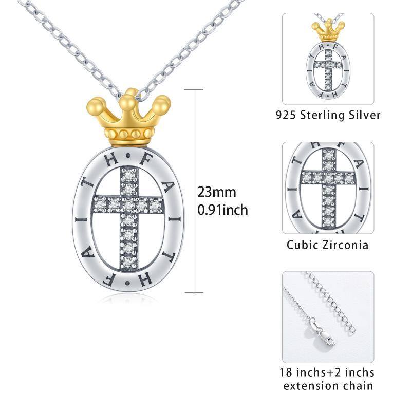 925 Sterling Silver Faith Religious Cross With Crown Necklace-3