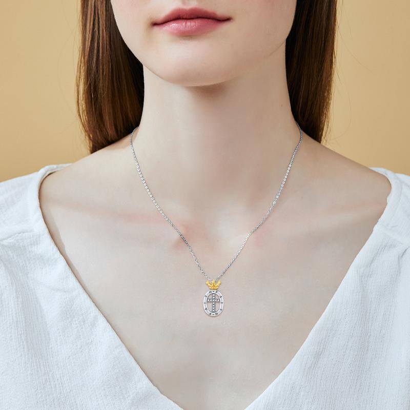 925 Sterling Silver Faith Religious Cross With Crown Necklace-4