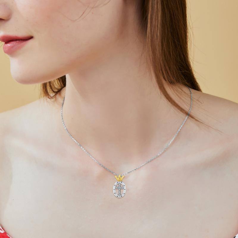 925 Sterling Silver Faith Religious Cross With Crown Necklace-5