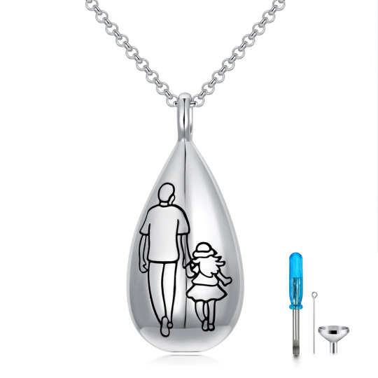 Collana con urna a forma di goccia Padre e figlia in argento sterling con parola incisa