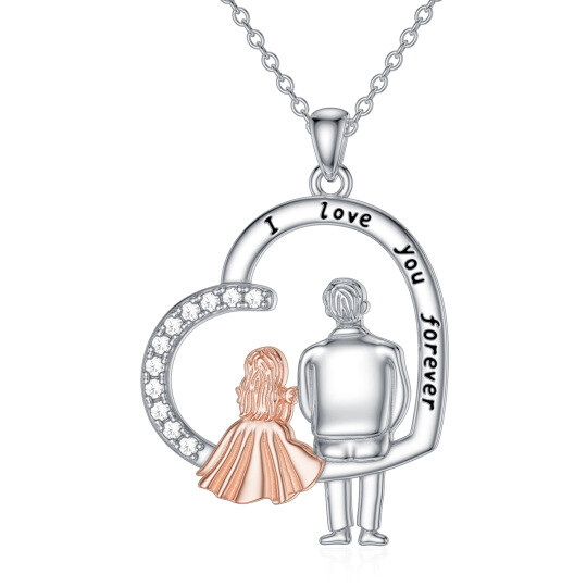 Sterling Silver Father & Daughter I Love You Forever Heart Pendant Necklace