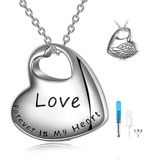 Sterling Silver Father & Daughter Urn Necklace for Ashes with Engraved Word-7