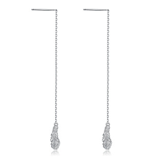 Sterling Silver Feather Drop Earrings-5