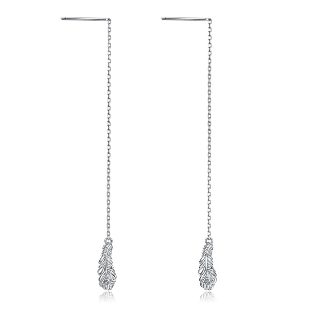 Sterling Silver Feather Drop Earrings-5