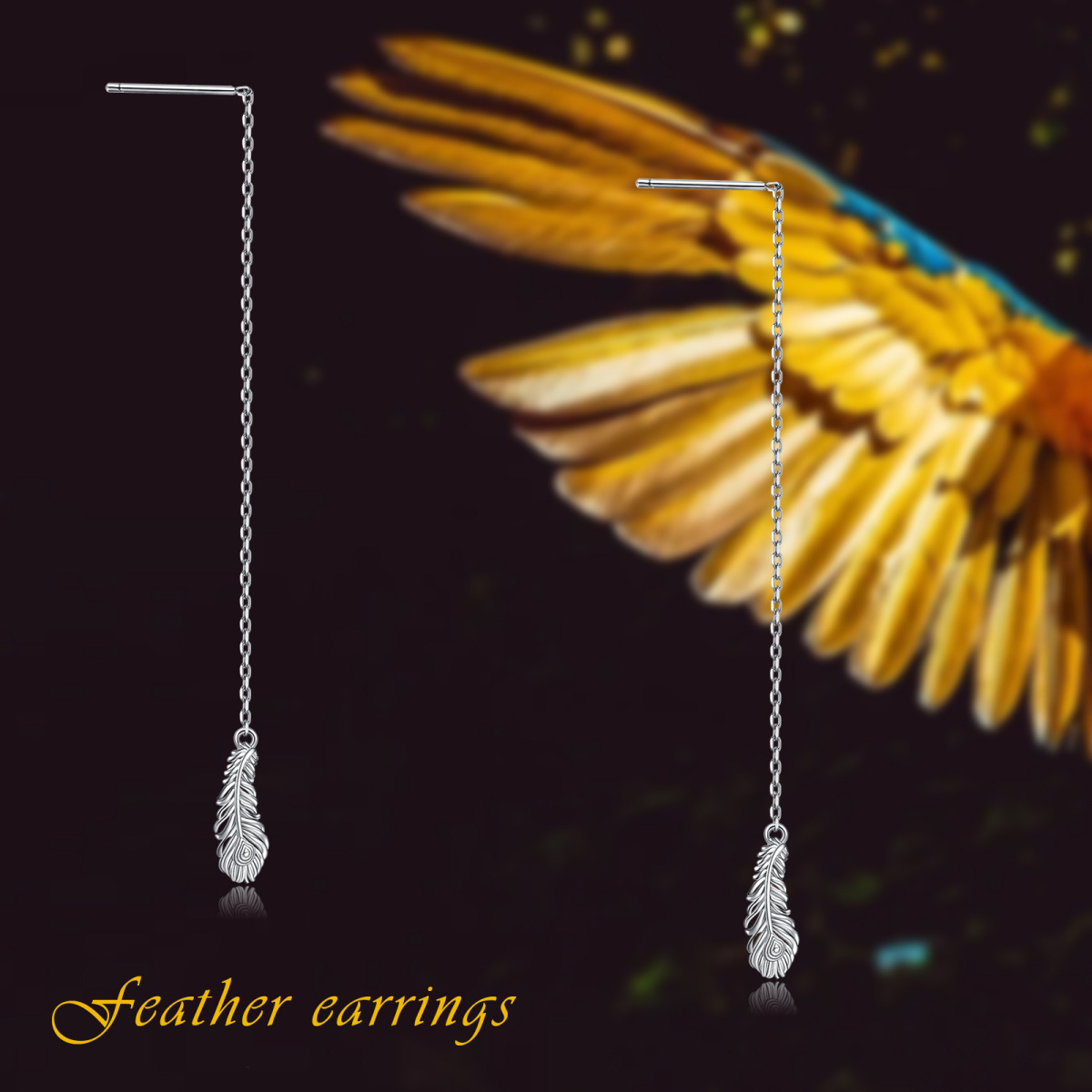 Sterling Silver Feather Drop Earrings-6