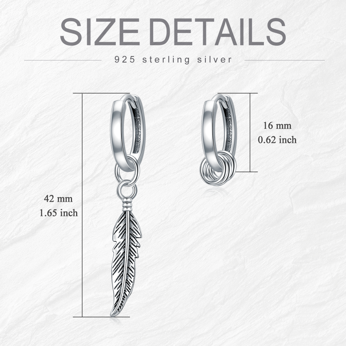 Sterling Silver Feather Hoop Drop Earrings for Women Men-5