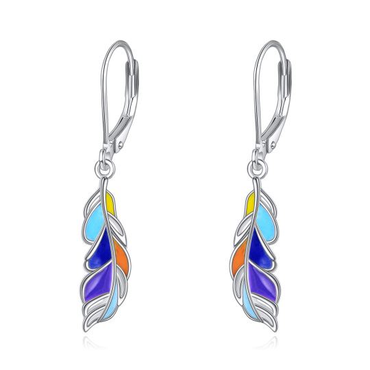 Sterling Silver Feather Lever-back Earrings