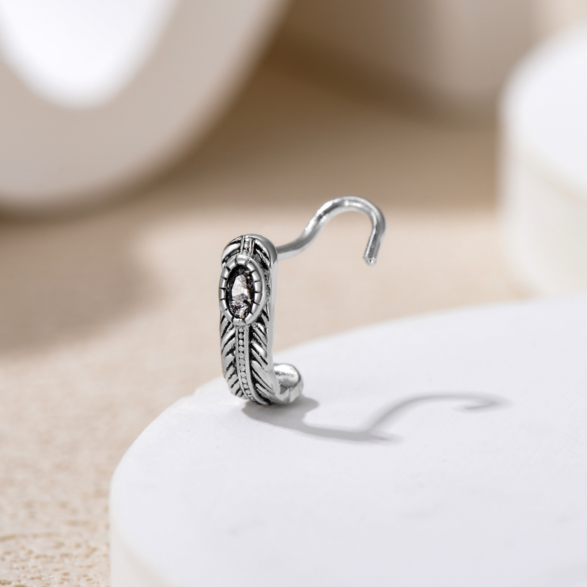 Anillo de nariz con pluma de plata de ley-3