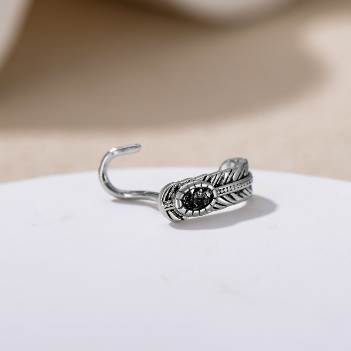Anillo de nariz con pluma de plata de ley-4