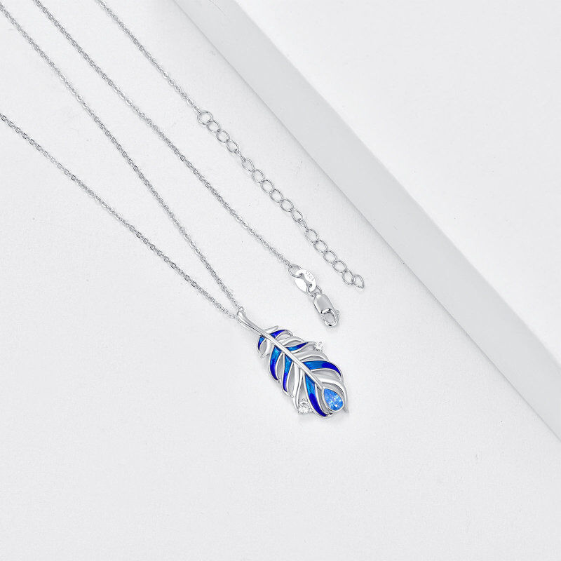 Sterling Silver Cubic Zirconia Feather Pendant Necklace-3