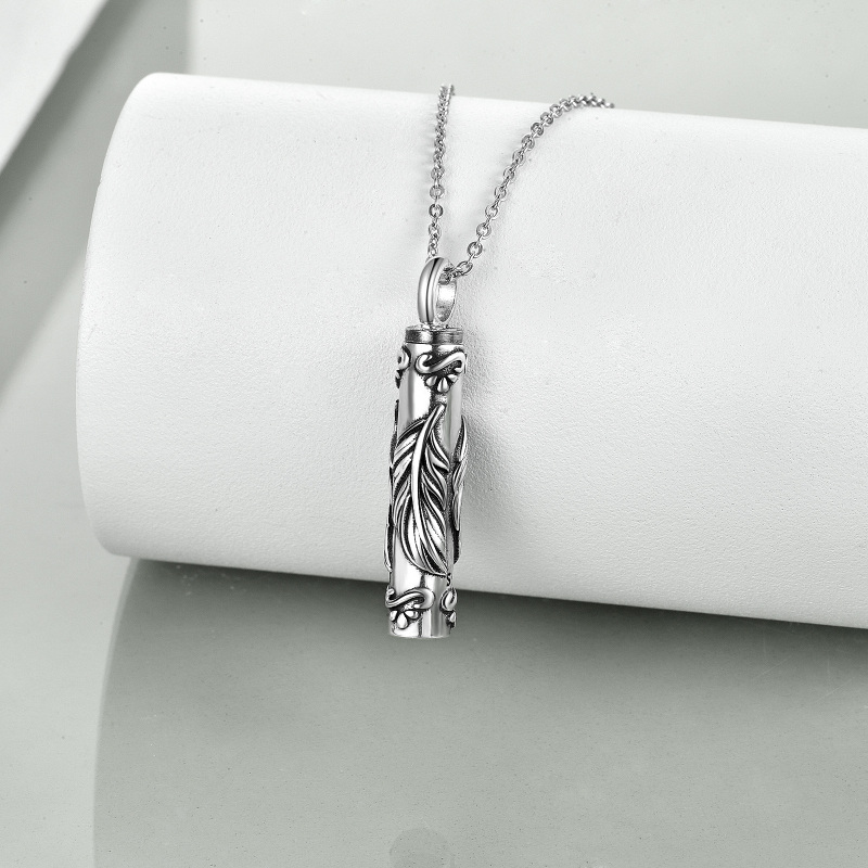 Sterling Silver Feather Urn Necklace for Ashes-3