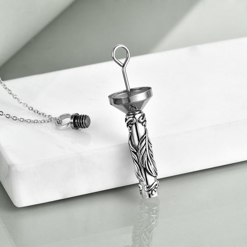 Sterling Silver Feather Urn Necklace for Ashes-4