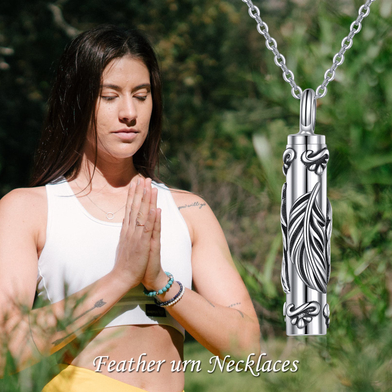 Sterling Silver Feather Urn Necklace for Ashes-6