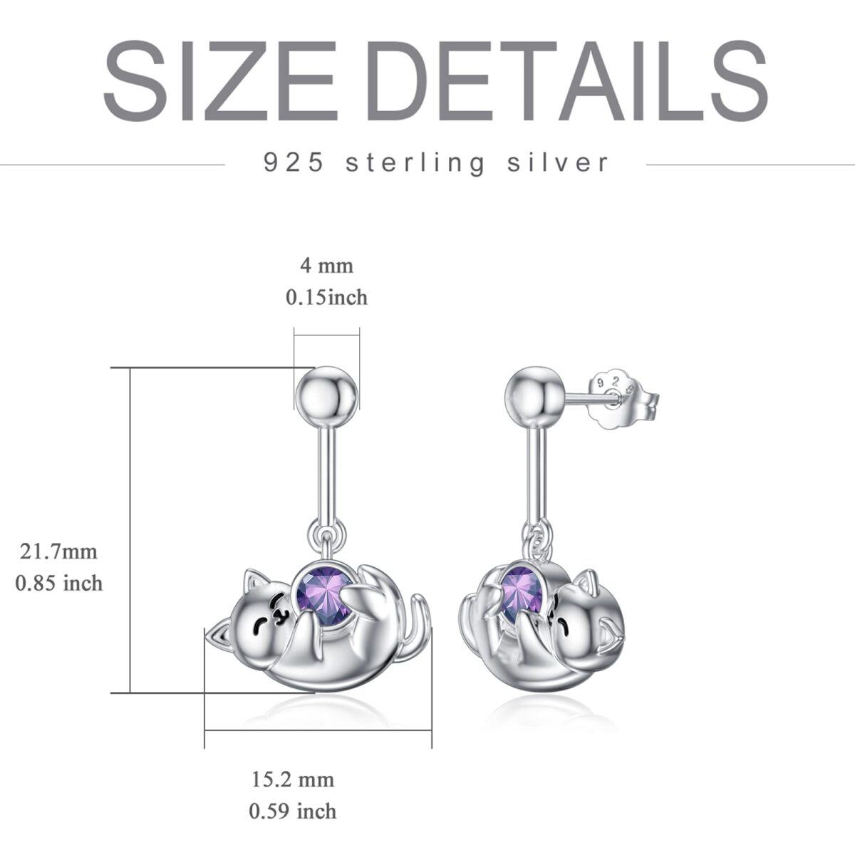 Sterling Silver February Birthstone Cubic Zirconia Cat Stud Earrings for Girls Women-4