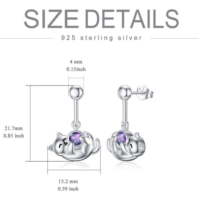 Sterling zilveren februari Birthstone Cubic Zirconia kat Stud Oorbellen voor meisjes vrouwen-4