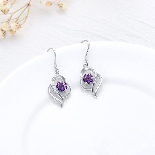 Boucles d'oreilles pendantes en argent sterling avec pierre de naissance de février et cristal en forme de cœur pour filles et femmes-3