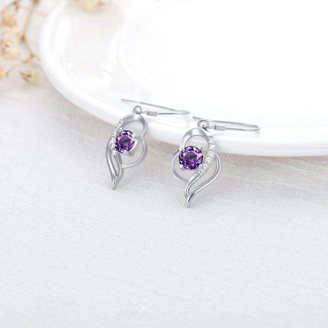 Boucles d'oreilles pendantes en argent sterling avec pierre de naissance de février et cristal en forme de cœur pour filles et femmes-4