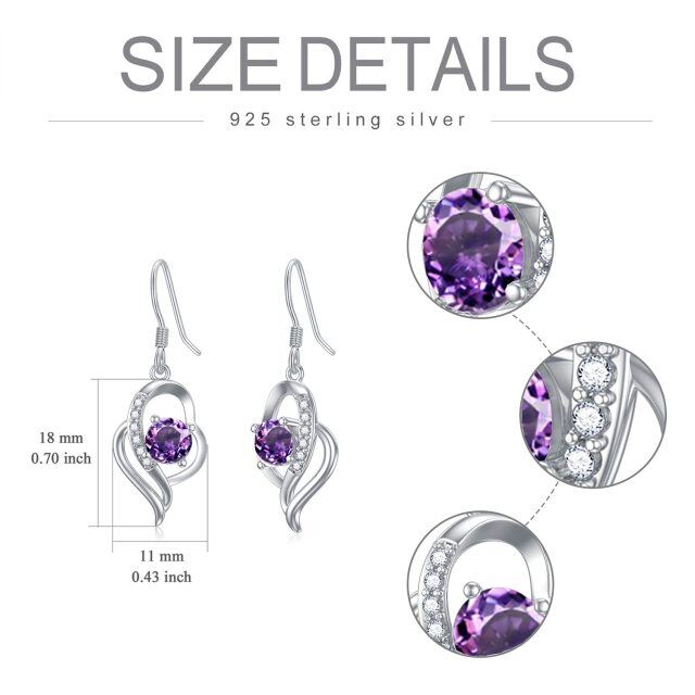 Sterling Silver February Birthstone Crystal Heart Drop Earrings for Girls Women-5